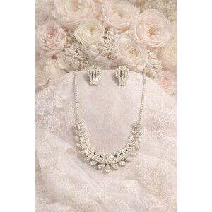 Clear Rhinestone Bib Necklace & Earring Set • Hand‑Set Stones